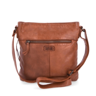 Kožená crossbody kabelka ve vintage stylu Noelia Bolger materiál kůže zapínání na zip barva koňaková velikost malá NB 2001 KO Zezadu