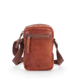 Malá kožená crossbody Poyem materiál kůže zapínání na zip barva koňaková velikost malá 2220 Poyem KO Zepředu