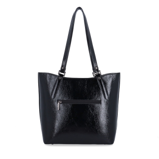 Syntetická shopper kabelka s přívěskem LeSands materiál syntetická kůže zapínání na zip barva černá velikost velká 4643 C Zezadu