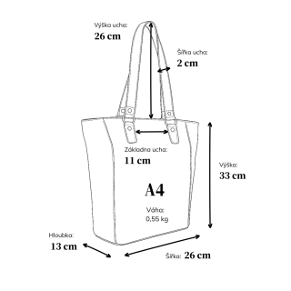 Elegantní shopperka Tangerin materiál syntetická kůže zapínání na zip barva černá velikost velká 8015 C Rozměry