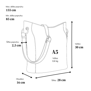 Stylová kabelka ze syntetického materiálu Tangerin materiál syntetická kůže zapínání na zip barva hnědá velikost střední 1105 H Rozměry