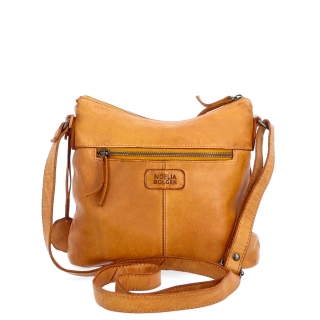 Kožená crossbody kabelka s moderním designem Noelia Bolger materiál kůže zapínání na zip barva žlutá velikost malá NB 2400 ZLU Zezadu