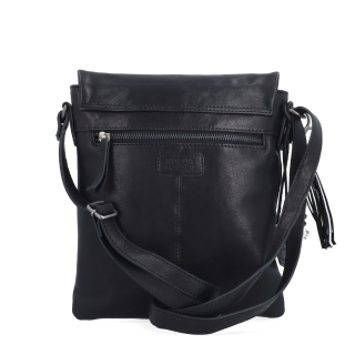 Kožená crossbody kabelka s klopou a přívěskem Noelia Bolger materiál kůže zapínání s klopou barva černá velikost malá NB 3108 C Zezadu