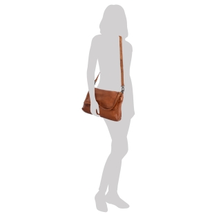 Crossbody kabelka z pravé kůže s klopou Noelia Bolger materiál kůže zapínání s klopou barva koňaková velikost střední NB 2024 KO Na postavě