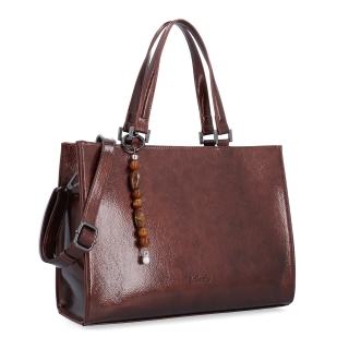 Kabelka do ruky s odnímatelným crossbody popruhem a přívěskem Le Sands materiál syntetická kůže zapínání na zip barva hnědá velikost střední 4638 H
