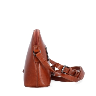 Luxusní malá kožená crossbody kabelka Noelia Bolger materiál kůže zapínání na zip barva koňaková velikost malá NB 0080 KO Z boku