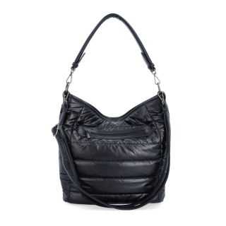 Měkká kabelka s prošíváním a elegantním nádechem Carmelo materiál nylon zapínání na zip barva černá velikost střední 4383 C Zezadu