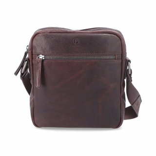Kožená crossbody taška Poyem materiál kůže barva hnědá velikost malá 2206 Poyem H Zepředu