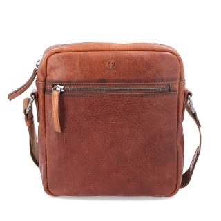 Kožená crossbody taška Poyem materiál kůže barva koňaková velikost malá 2206 Poyem KO Zepředu