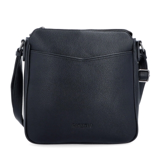 Střední crossbody kabelka s přední kapsou na cvoček Carmelo materiál syntetická kůže zapínání na zip barva černá velikost střední 4331 C Zepředu