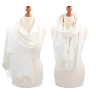 Elegantní jednobarevná šála s třásněmi Noelia Bolger materiál Polyester s příměsí vlny barva bílá KZ003 - 02