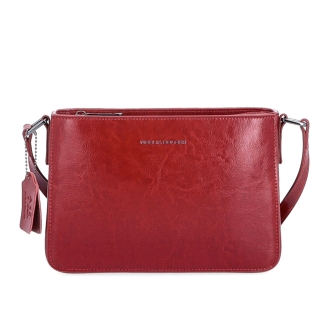 Elegantní, pevnější kožená crossbody kabelka Noelia Bolger materiál kůže zapínání na zip barva červená velikost malá NB 0103 TCV Zepředu