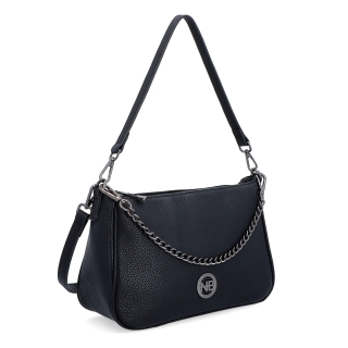 Kožená crossbody kabelka se stříbrným řetízkem Noelia Bolger materiál kůže zapínání na zip barva černá velikost malá NB 3015 C