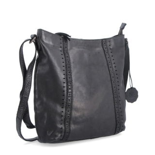 Kožená kabelka s perforací a nastavitelným crossbody popruhem Noelia Bolger materiál kůže zapínání na zip barva černá velikost střední NB 2029 C