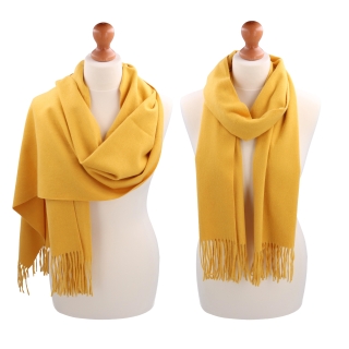 Elegantní jednobarevná šála s třásněmi Noelia Bolger materiál Polyester s příměsí vlny barva žlutá KZ003 - 09