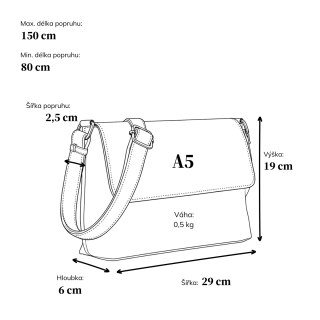Praktická crossbody kabelka s klopou Tangerin materiál syntetická kůže zapínání na cvoček barva koňaková velikost střední 1116 CAM Rozměry