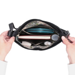 Asymetrická crossbody kabelka s prošíváním Tangerin materiál syntetická kůže zapínání na zip barva béžová velikost střední 8023 K Vnitřek