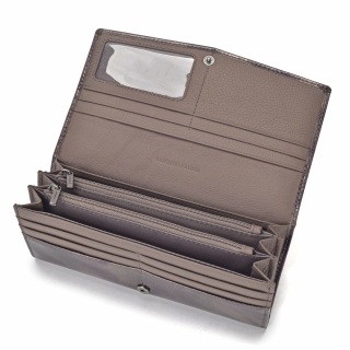Elegantní dlouhá peněženka Carmelo materiál kůže zapínání na cvoček barva taupe velikost velká 2109 P T Shora