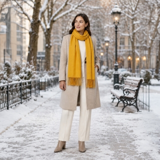 Elegantní jednobarevná šála s třásněmi Noelia Bolger materiál Polyester s příměsí vlny barva žlutá KZ003 - 09