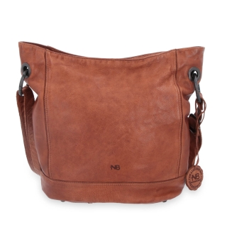 Kožená crossbody kabelka s designovým prošitím Noelia Bolger materiál kůže zapínání na zip barva koňaková velikost střední NB 2089 KO Zepředu