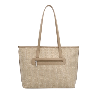 Lehká shopper kabelka ve straw stylu Le Sands materiál syntetická kůže zapínání na zip barva béžová velikost velká 4617 BE Zezadu
