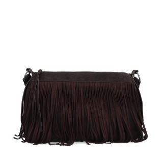 Stylová crossbody kabelka s třásněmi Carmelo materiál syntetická kůže zapínání na zip barva hnědá velikost střední 4674 TH Zepředu