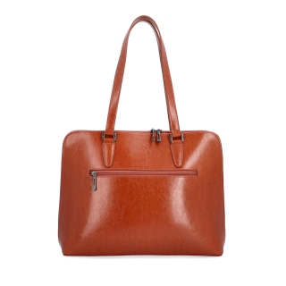 Elegantní kožená kabelka Noelia Bolger materiál kůže zapínání na zip barva koňaková velikost velká NB 0057 KO Zezadu