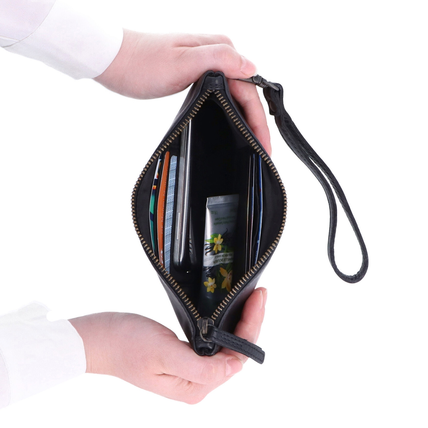 Kožené pouzdro s odepínacím poutkem Noelia Bolger materiál kůže zapínání na zip barva černá velikost velká 5137 NB C Vnitřek