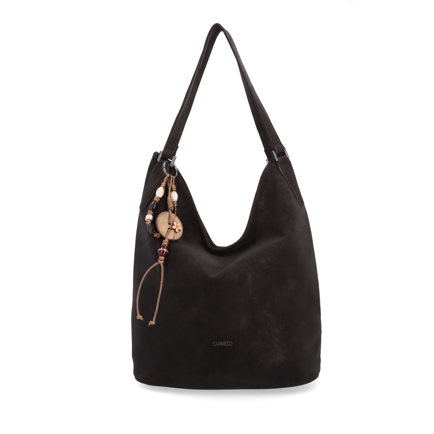 Stylová a prostorná kabelka přes rameno Carmelo materiál syntetická kůže zapínání na zip barva hnědá velikost střední 4663 TH Zepředu
