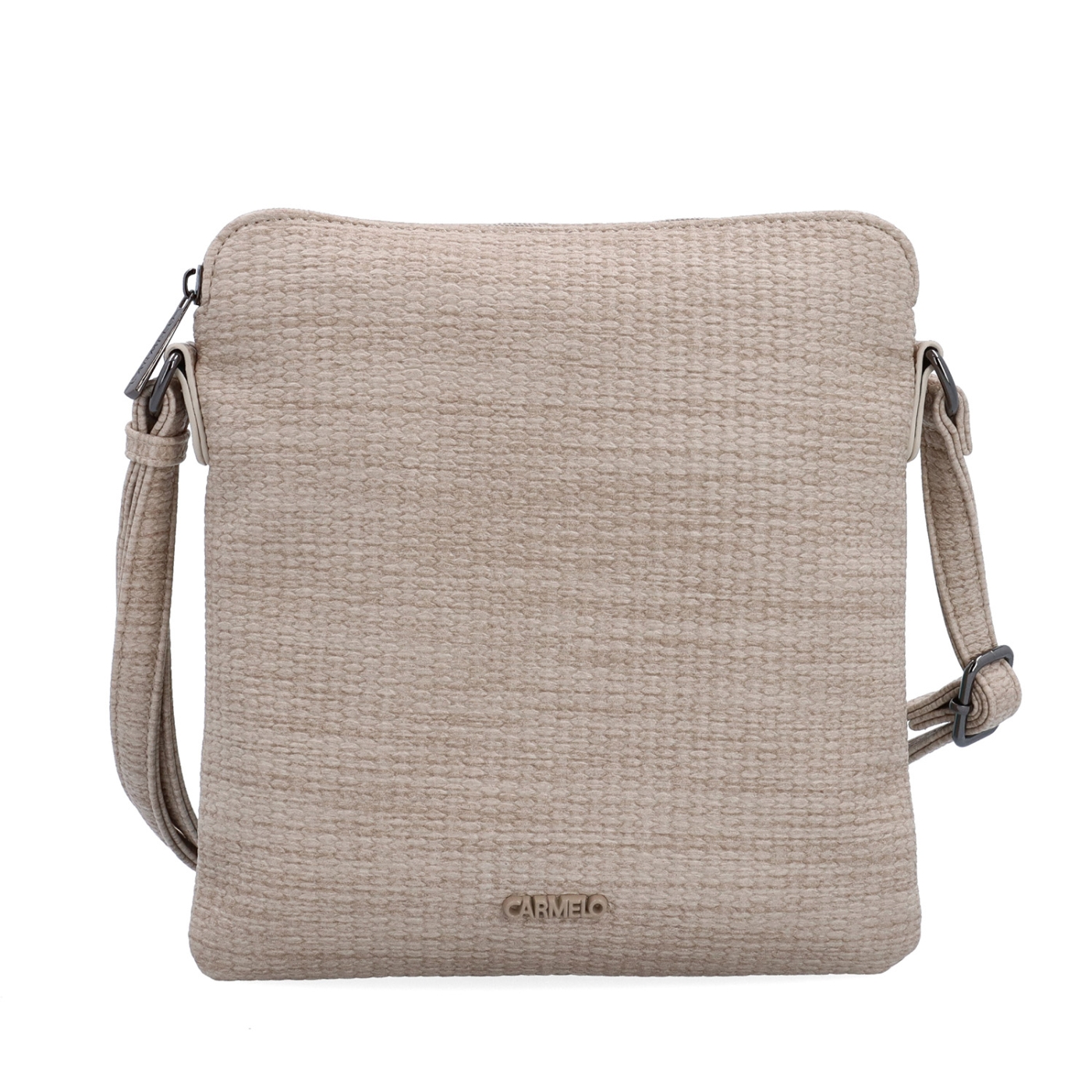 Minimalistická crossbody kabelka s jemným vzorem Carmelo materiál syntetická kůže zapínání na zip barva béžová velikost malá 4397 BE Zepředu