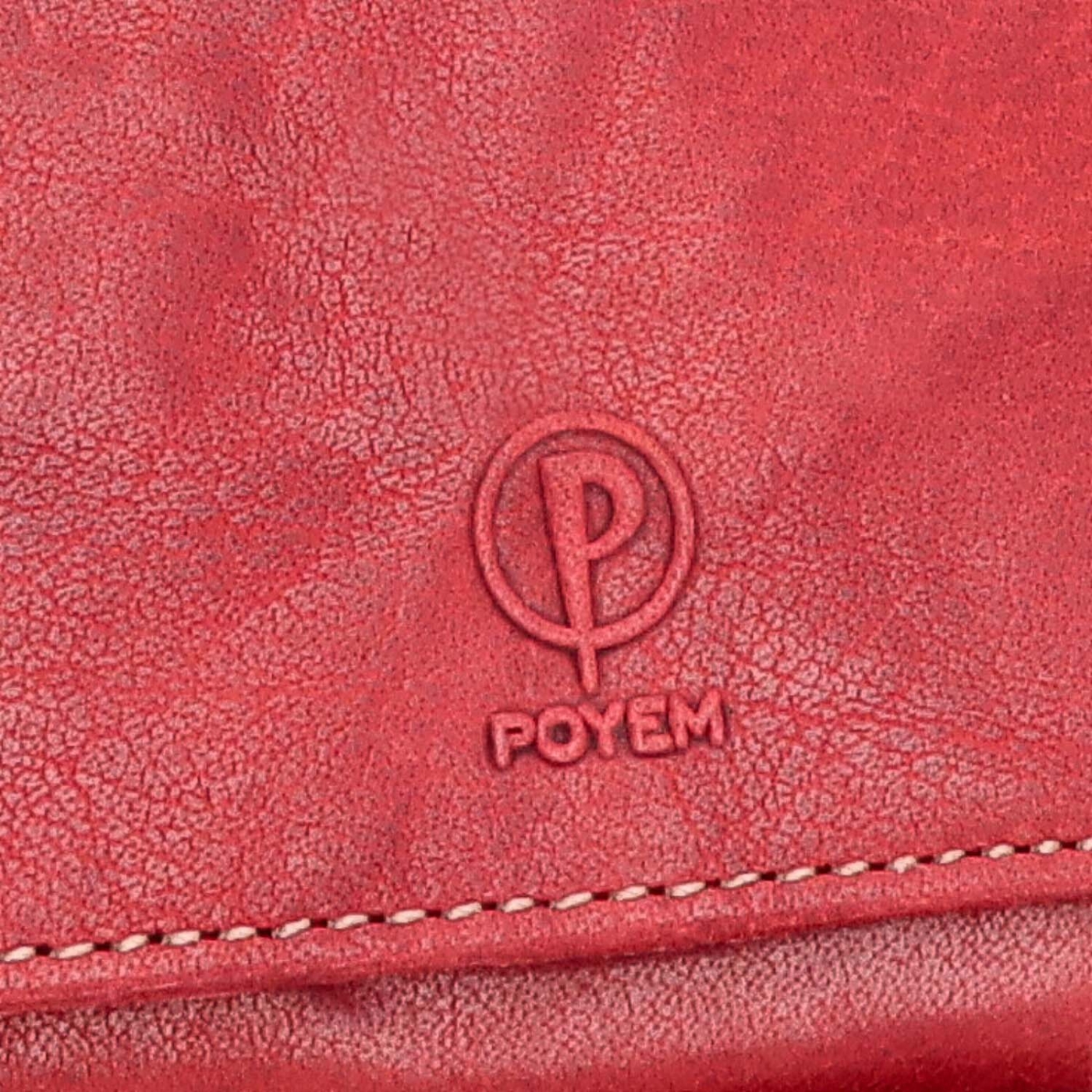 Luxusní kožená peněženka Poyem materiál kůže zapínání na cvoček barva červená velikost malá 5227 Poyem CV Logo