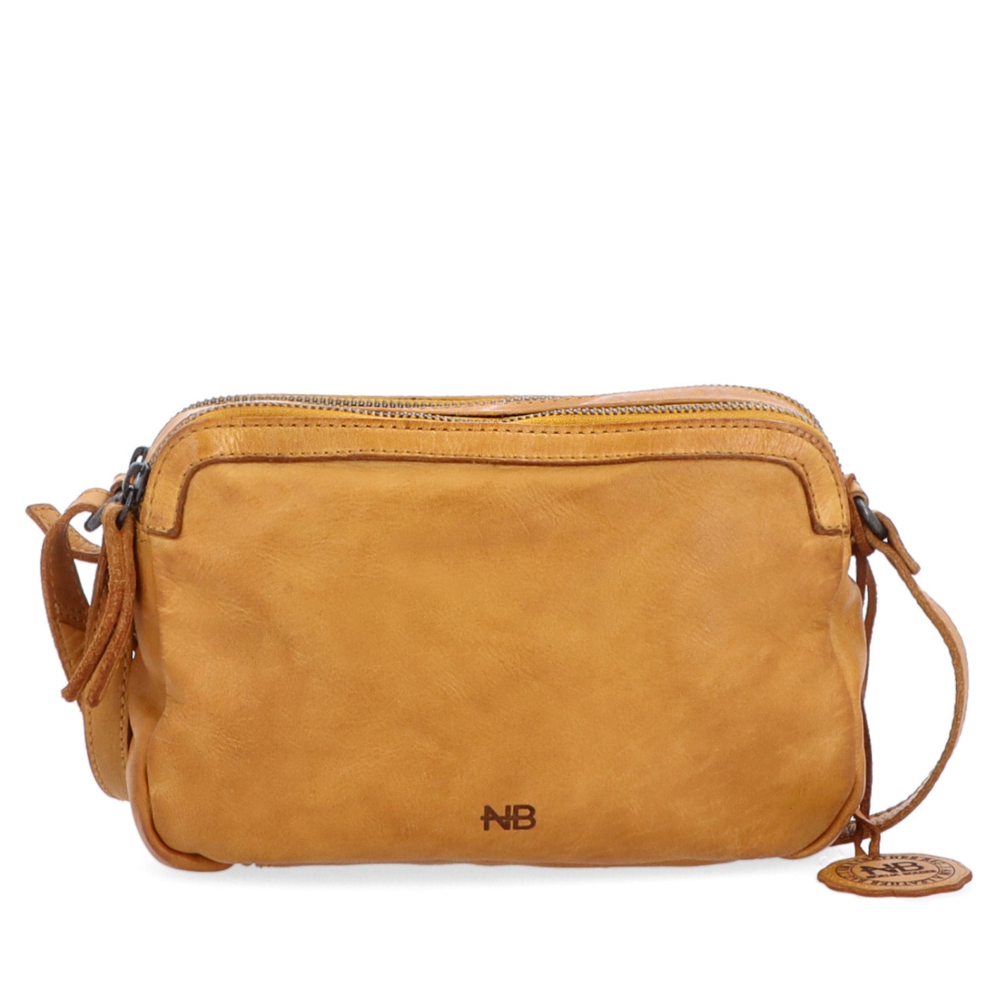 Minimalistická kožená crossbody kabelka Noelia Bolger materiál kůže zapínání na zip barva žlutá velikost malá NB 2407 ZLU Zepředu