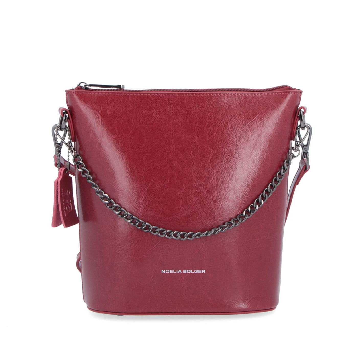 Elegantní kožená crossbody s řetízkem Noelia Bolger materiál kůže zapínání na zip barva červená velikost malá NB 0048 TCV Zepředu