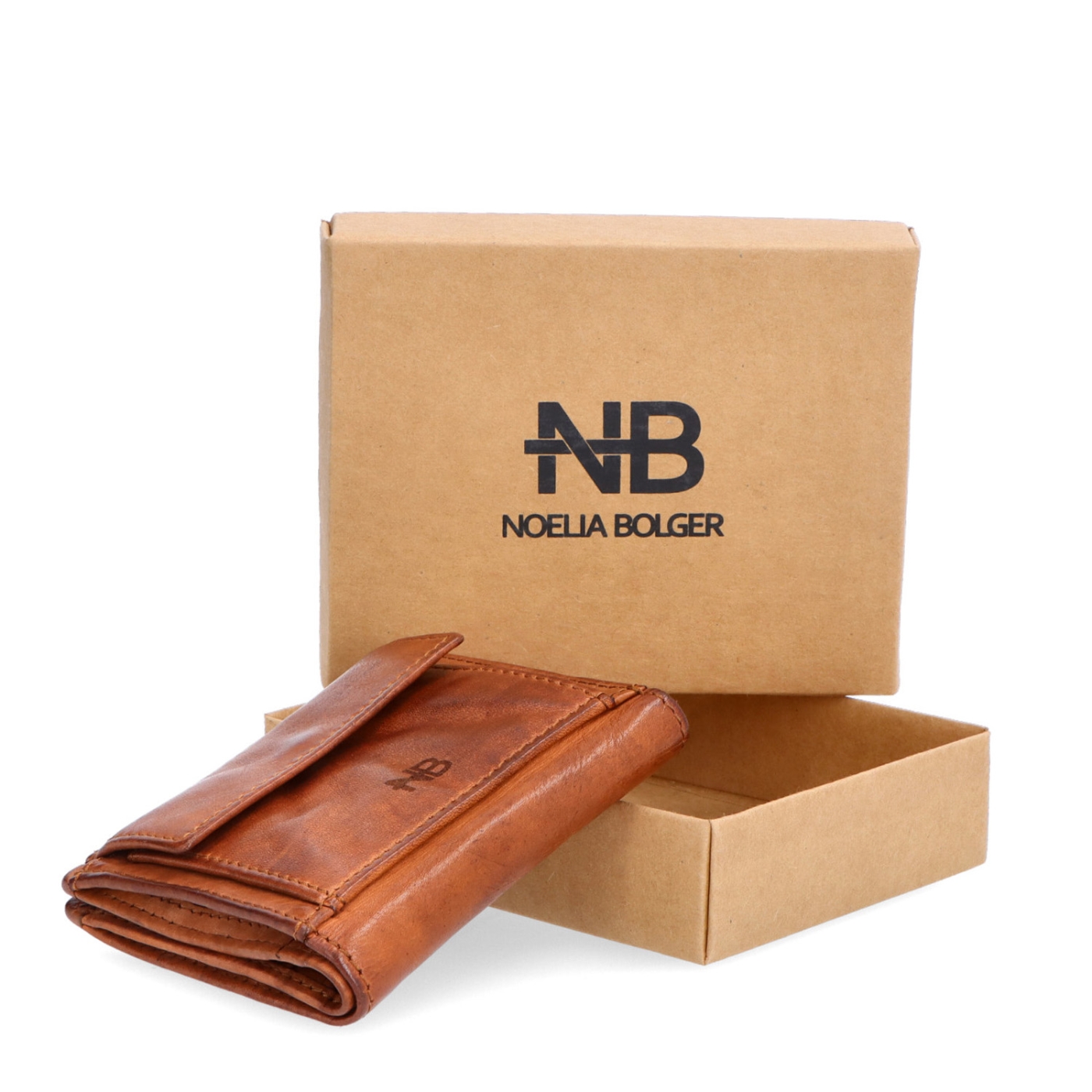 Malá kožená peněženka s unisex designem Noelia Bolger materiál kůže barva koňaková velikost malá 5133 NB KO Krabička