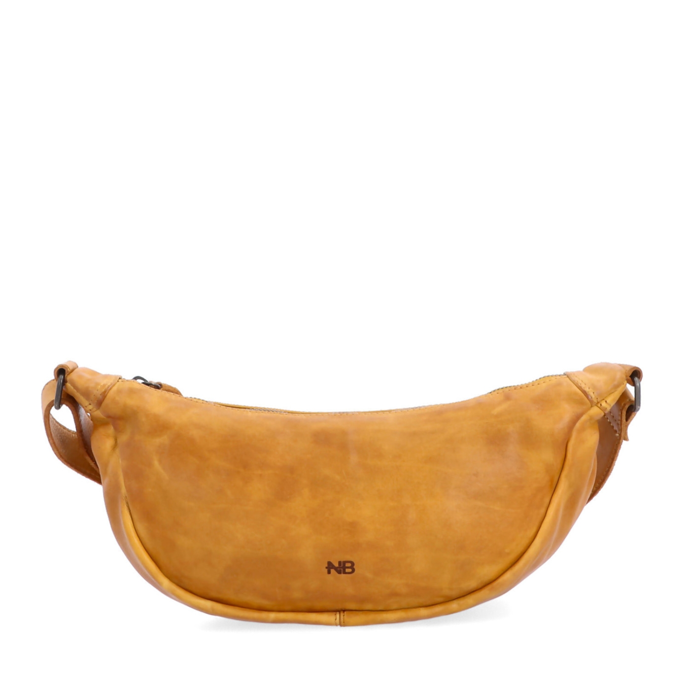 Kožená moonbag kabelka přes rameno Noelia Bolger materiál kůže zapínání na zip barva žlutá velikost malá NB 2412 ZLU Zepředu