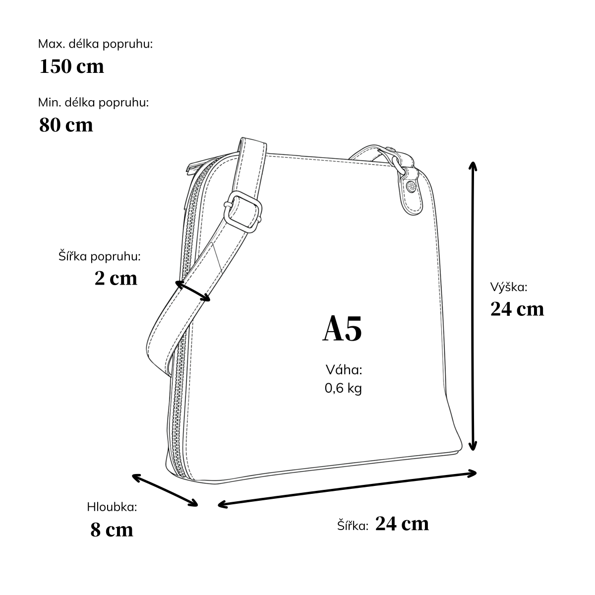 Elegantní kožená crossbody kabelka s přívěskem Noelia Bolger materiál kůže zapínání na zip barva černá velikost malá NB 3107 C Rozměry