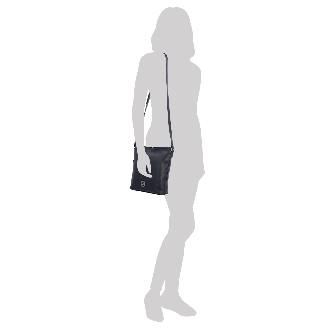 Malá kožená crossbody kabelka s čistým designem Noelia Bolger materiál kůže zapínání na zip barva černá velikost malá NB 3008 C Na postavě