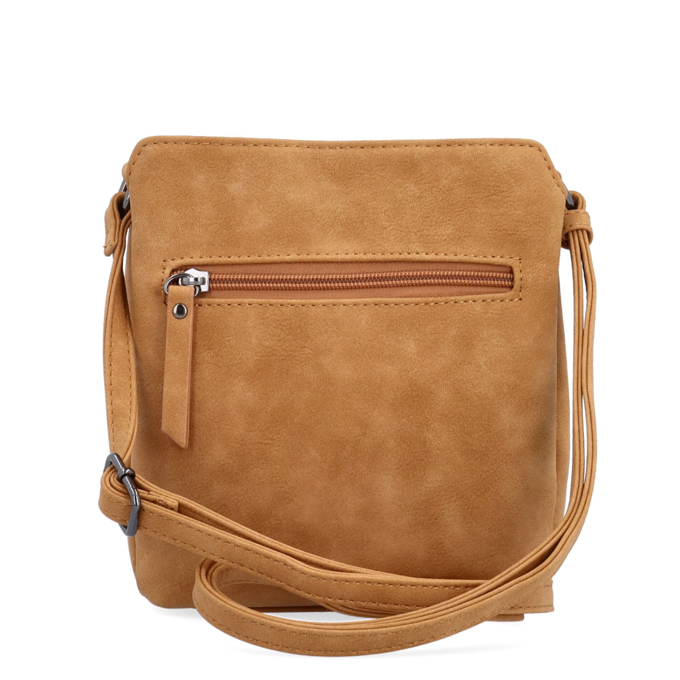 Praktická crossbody kabelka s členěným vnitřkem Tangerin materiál syntetická kůže zapínání na zip barva koňaková velikost malá 1117 CAM Zezadu