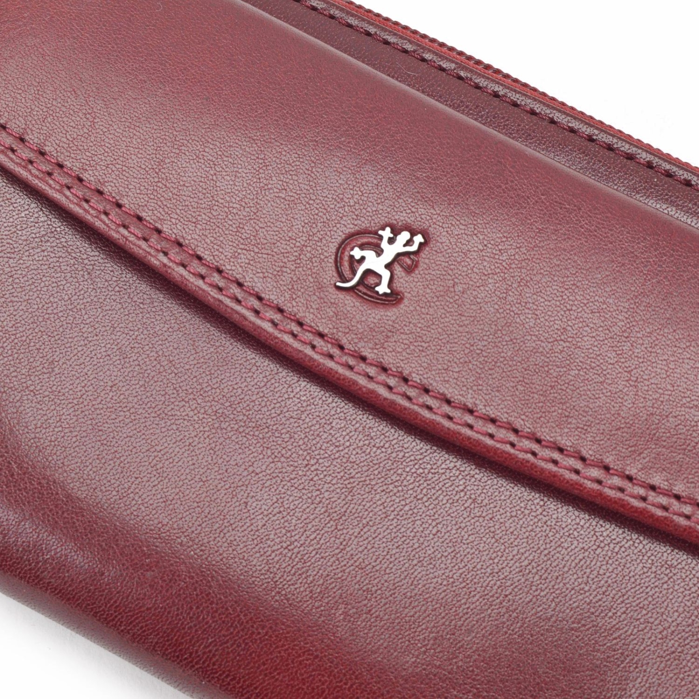 Kožená peněženka penál Cosset materiál kůže zapínání na zip barva vínová velikost velká 4491 Komodo BO Logo