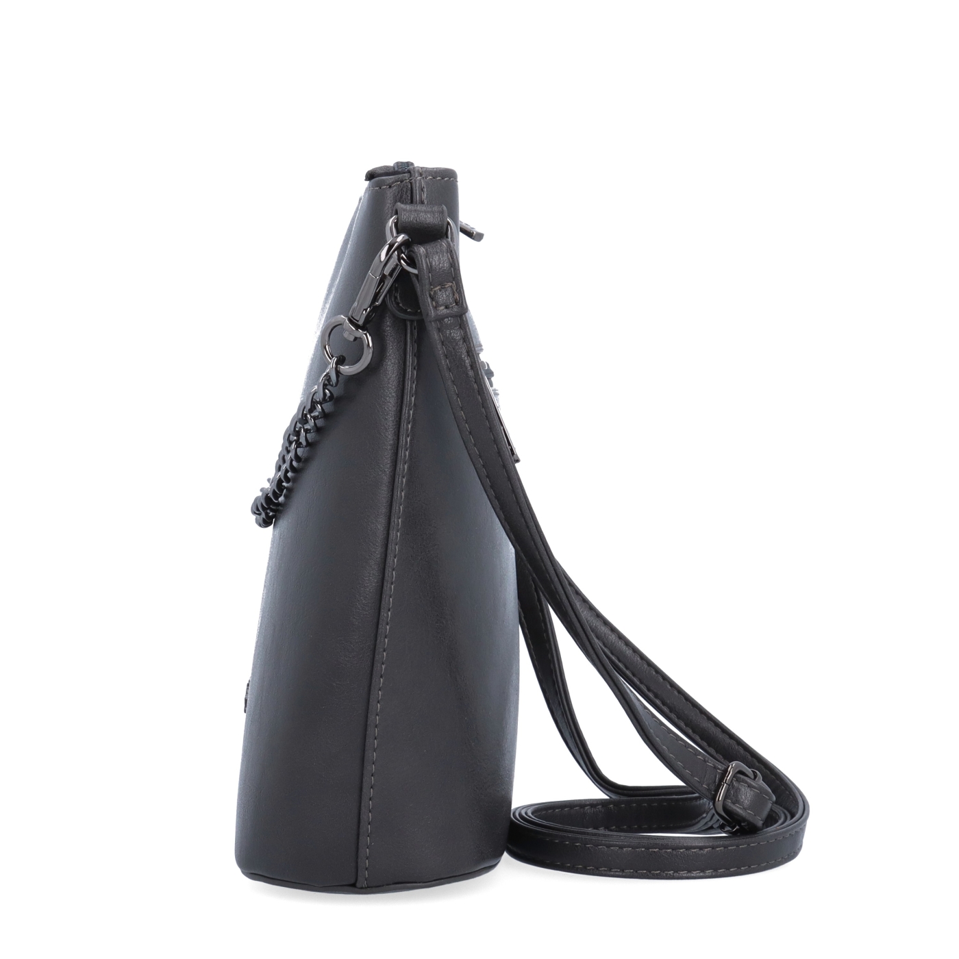 Elegantní crossbody kabelka s řetízkem Le Sands materiál syntetická kůže zapínání na zip barva šedá velikost malá 7722 TS Z boku