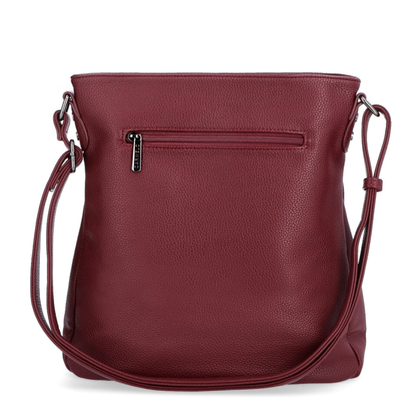 Designová crossbody kabelka Carmelo materiál syntetická kůže zapínání na zip barva vínová velikost střední 4271 BO Zezadu