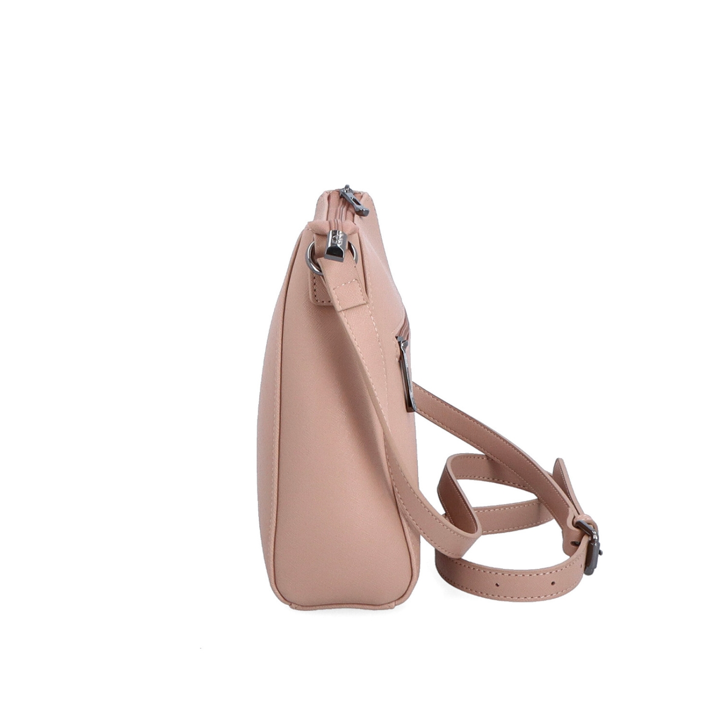 Kožená crossbody kabelka Noelia Bolger materiál kůže zapínání na zip barva nude velikost malá NB 0074 N Z boku