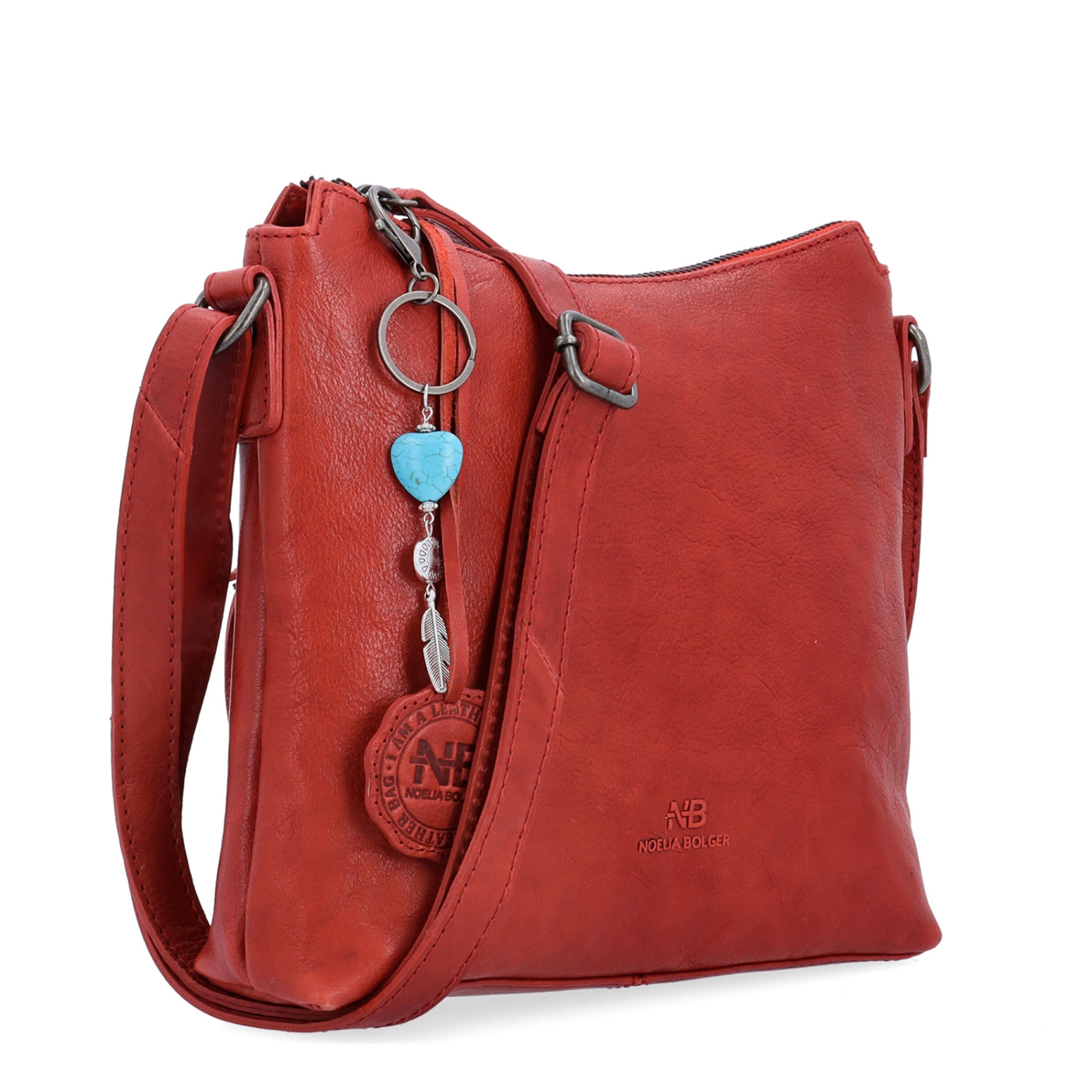 Kožená crossbody kabelka s přívěskem Noelia Bolger materiál kůže zapínání na zip barva červená velikost malá NB 3100 CV