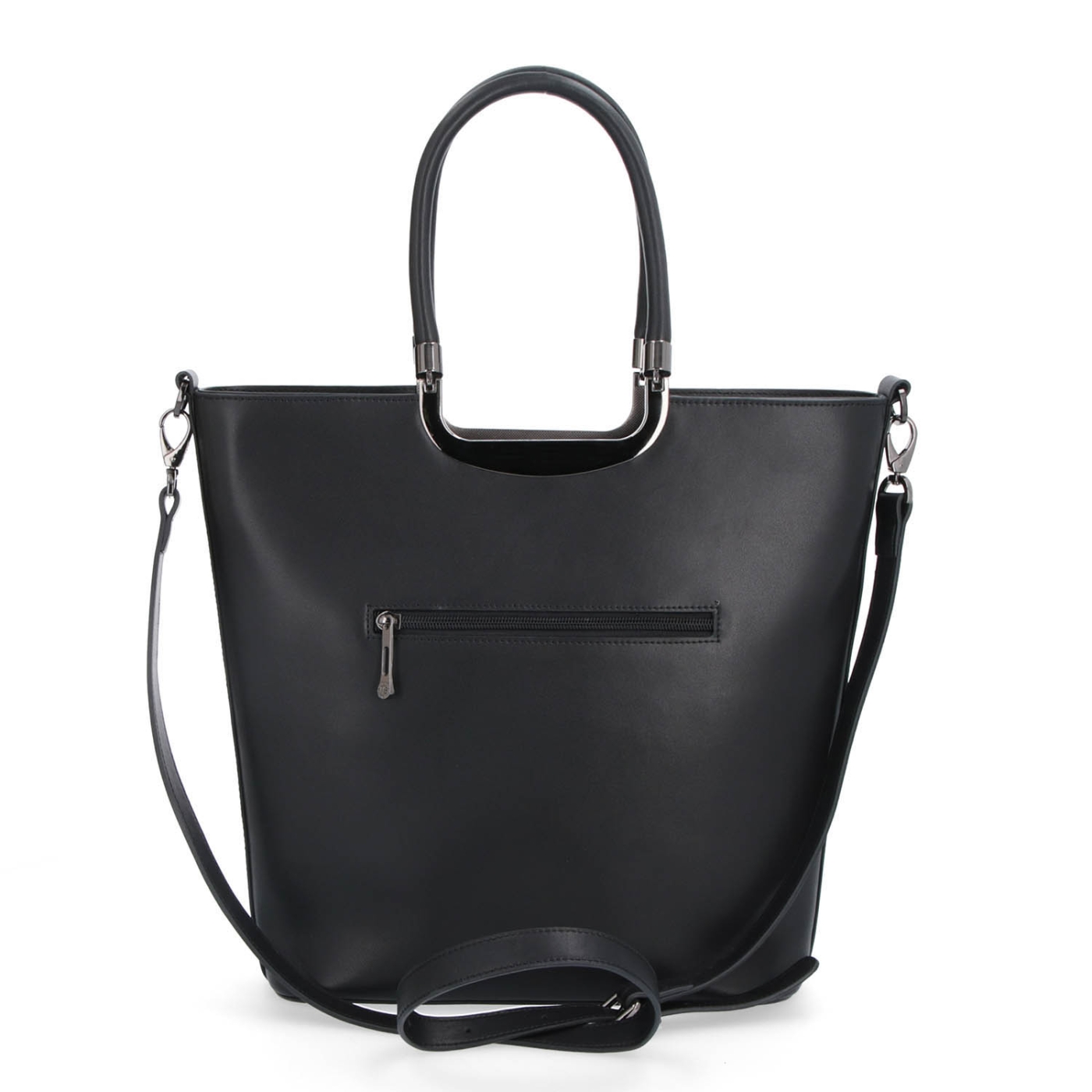 Velká elegantní kabelka Noelia Bolger materiál kůže zapínání na zip barva černá velikost velká NB 0050 C Zezadu