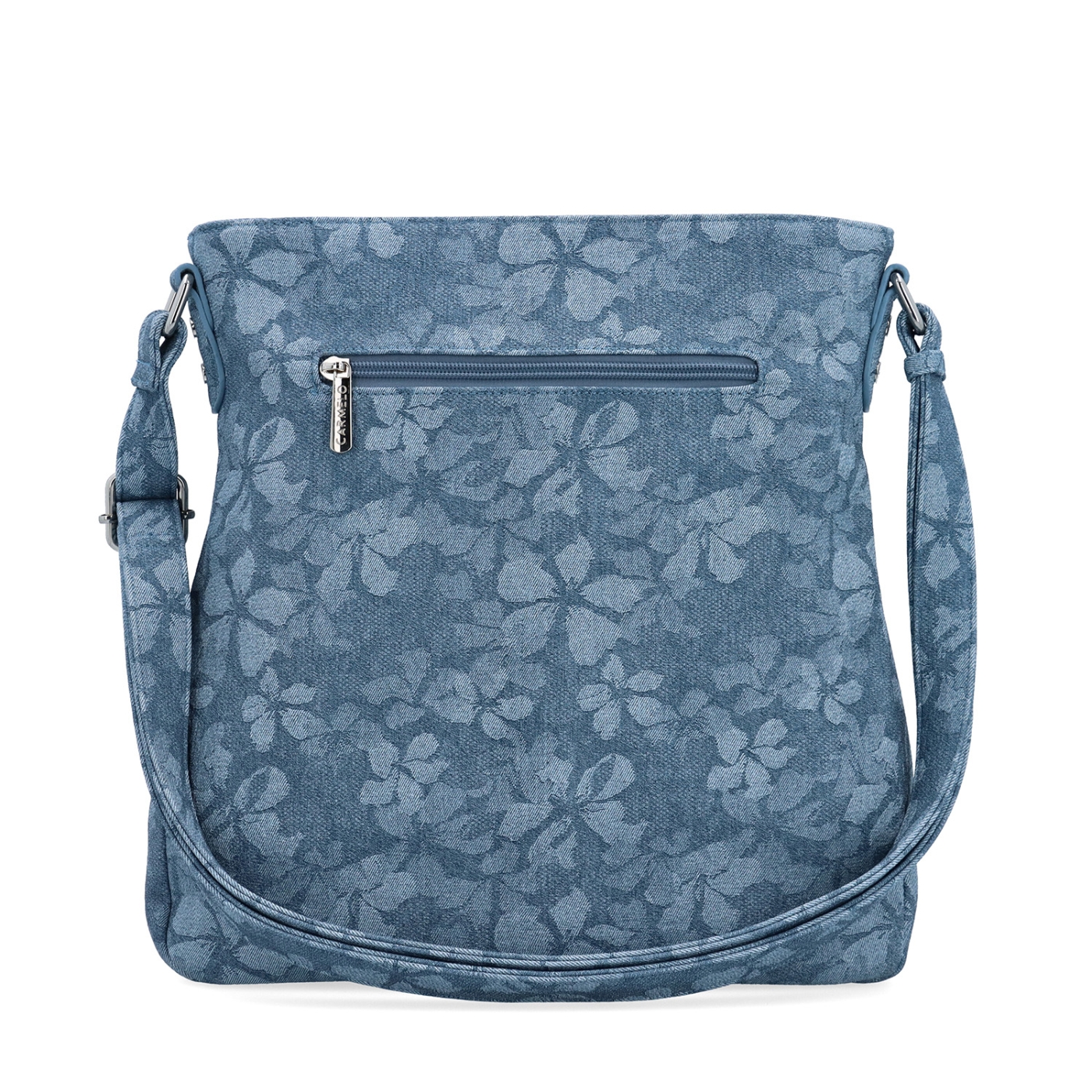 Crossbody kabelka s jemným květinovým vzorem Carmelo materiál syntetická kůže zapínání na zip barva modrá velikost střední 4601 M Zezadu