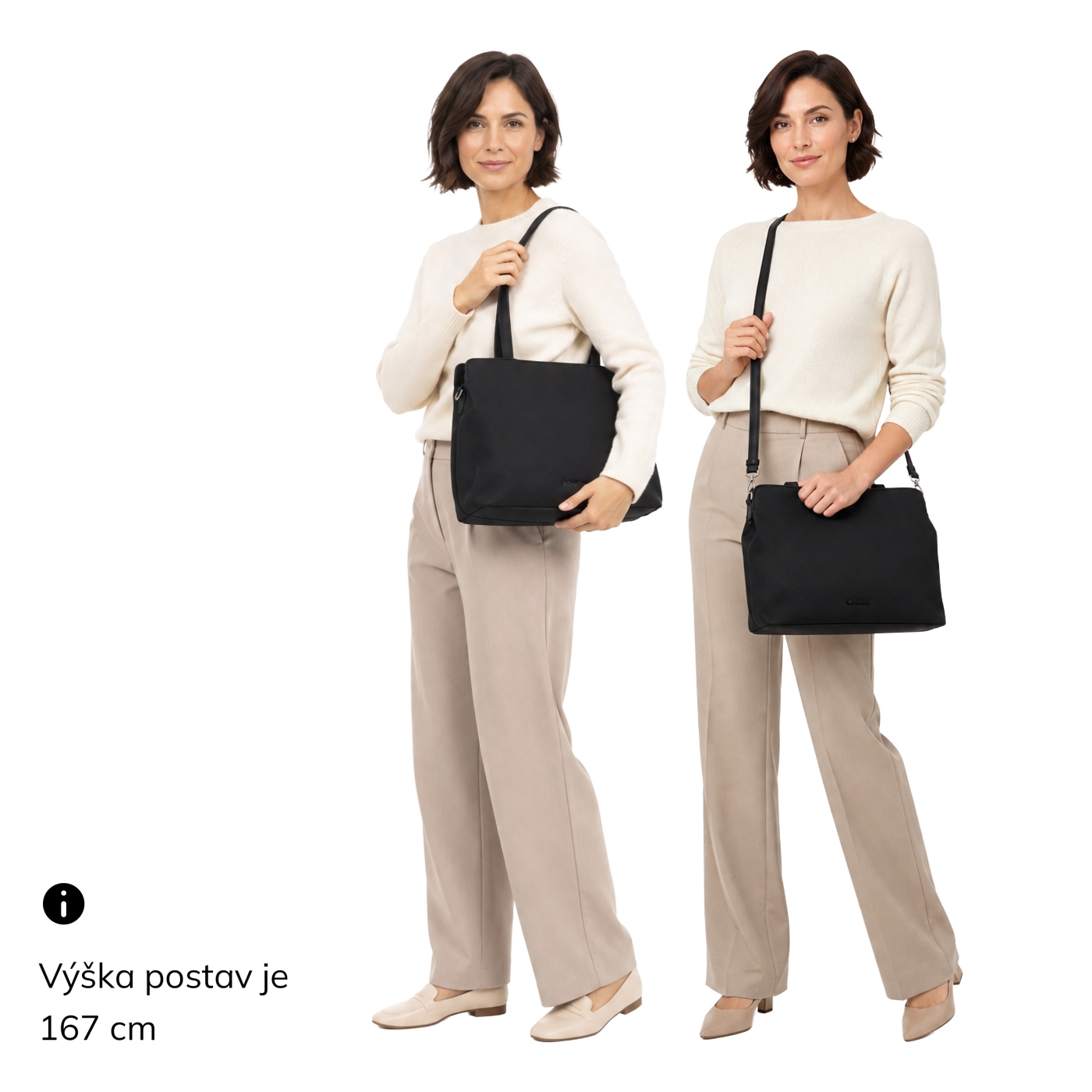 Elegantní kabelka s odnímatelným crossbody popruhem Le Sands materiál syntetická kůže zapínání na zip barva černá velikost střední 4649 C Na postavě