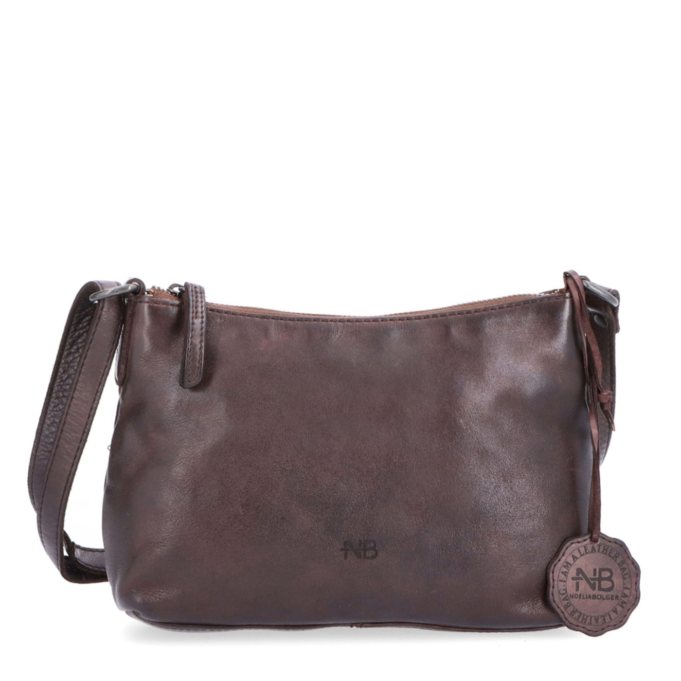 Praktická kožená crossbody na každý den Noelia Bolger materiál kůže zapínání na zip barva hnědá velikost malá NB 2406 H Zepředu