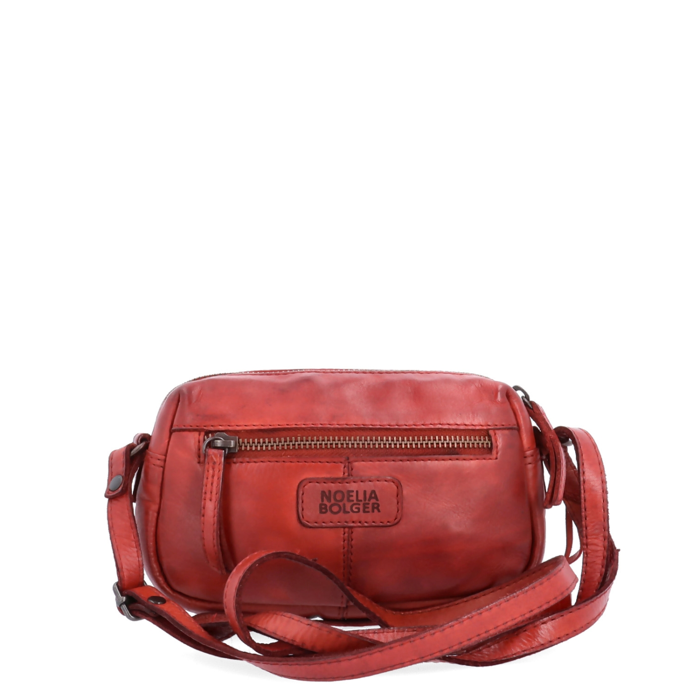 Minimalistická kožená crossbody kabelka Noelia Bolger materiál kůže zapínání na zip barva červená velikost malá NB 2417 CV Zezadu