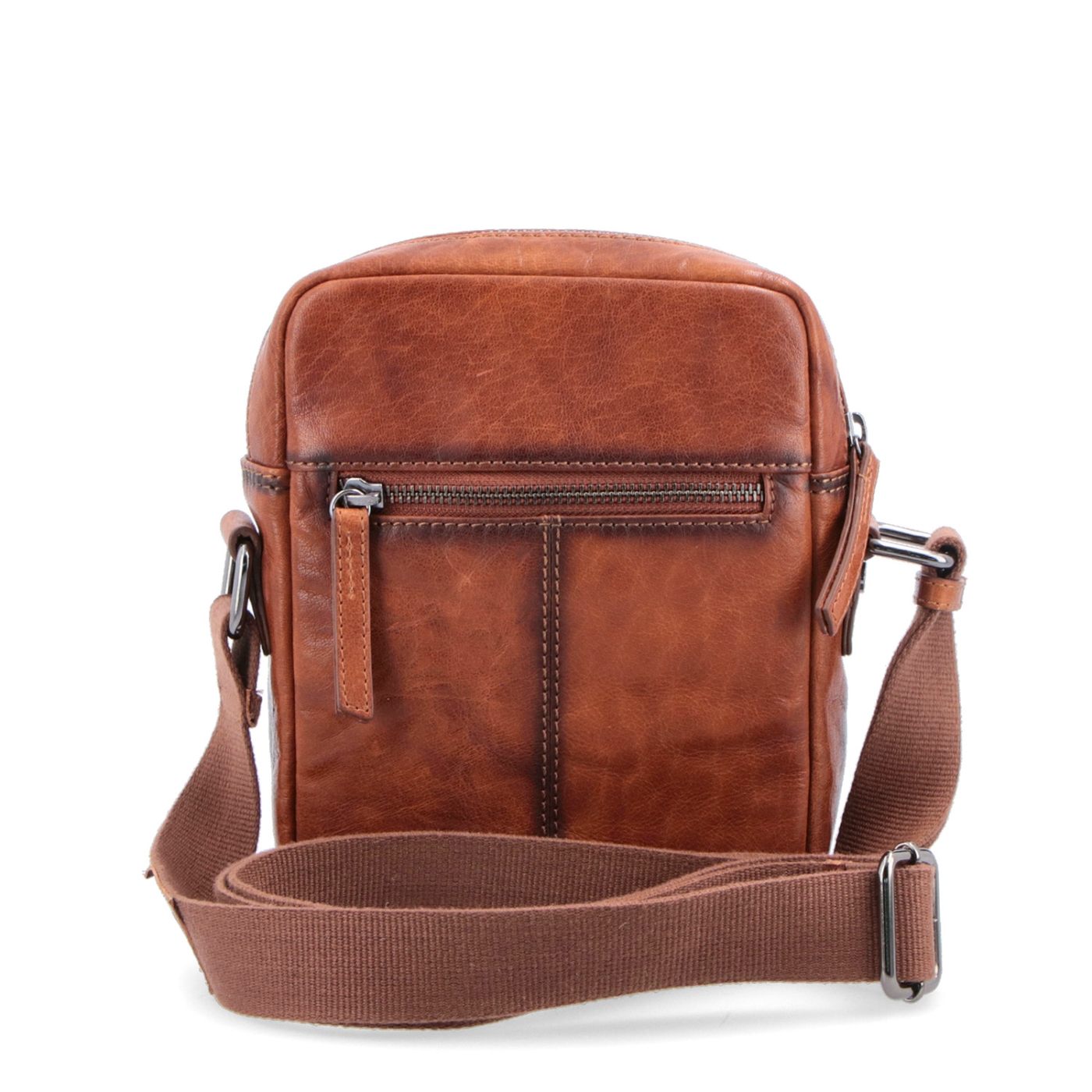 Malá kožená crossbody Poyem materiál kůže zapínání na zip barva koňaková velikost malá 2213 Poyem KO Zezadu