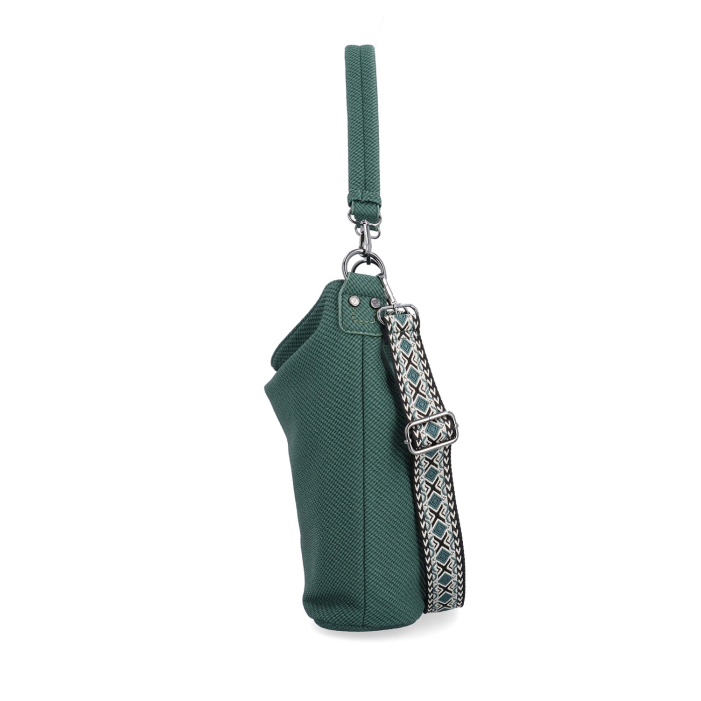 Městská kabelka stylu hobobag s odnímatelným popruhem Tangerin materiál syntetická kůže zapínání na zip barva zelená velikost střední 4367 ZE Z boku